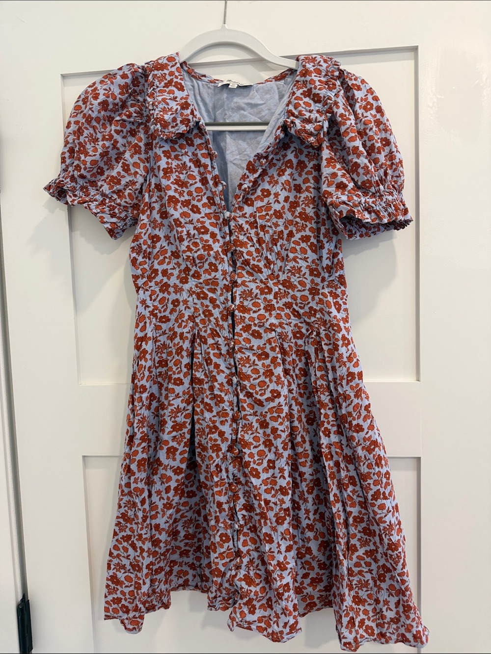Madewell Floral Puff Sleeve Button Front Mini Dress Blue Red Size 00